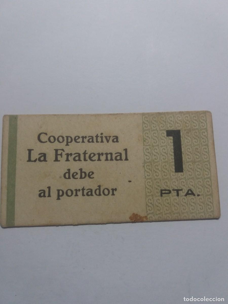 Billetes locales: Billete 1 Pesseta Cooperativa LA FRATERNAL San Gin&eacute;s de Vilasar