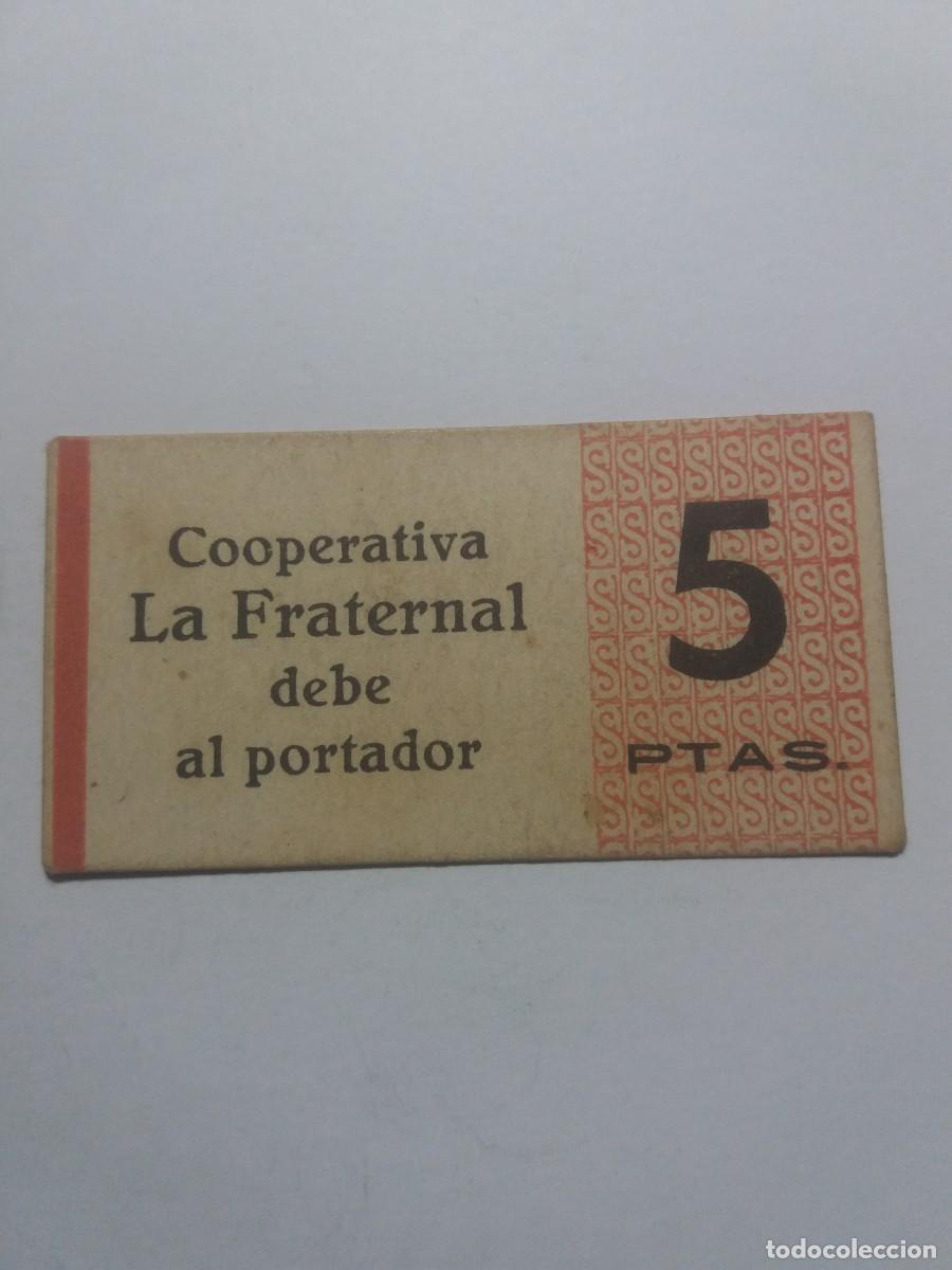 Billetes locales: Billete 5 Pesetas Cooperativa LA FRATERNAL San Gin&eacute;s de Vilasar