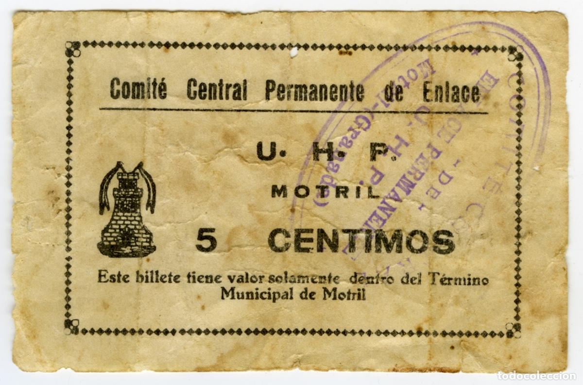 Billetes locales: GUERRA CIVIL &middot; REP&Uacute;BLICA ESPA&Ntilde;OLA 1937 &middot; 5 cts. MOTRIL, COMIT&Eacute; CENTRAL (UHP) &middot; BILLETE LOCAL #D8957