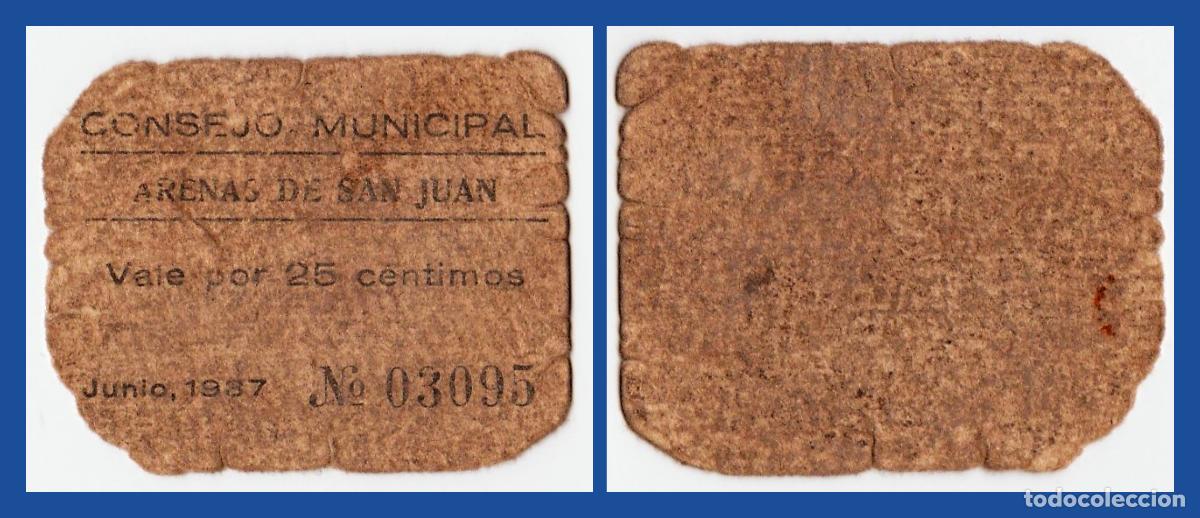 Billetes locales: Arenas de San Juan (Ciudad Real) - 25 centimos - Emision de Junio del 1937 - Serie 03.095 -