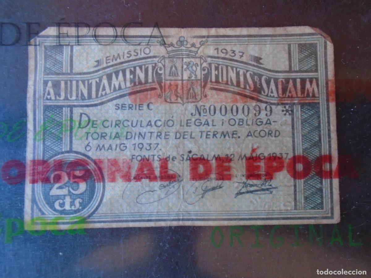 Billetes locales: (BL-162)BILLETE LOCAL - GUERRA CIVIL - 25 CTS.AJUNTAMENT FONTS DE SACALM
