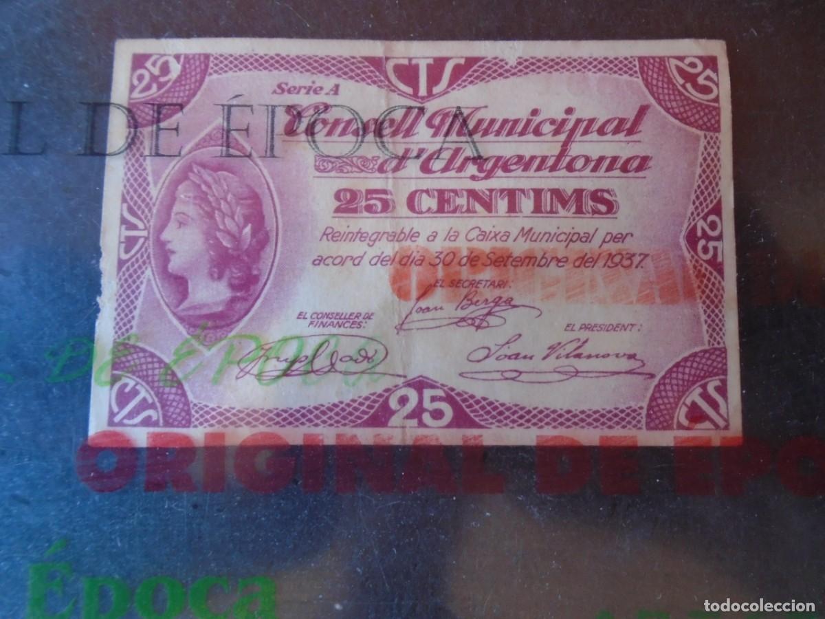Billetes locales: (BL-166)BILLETE LOCAL - GUERRA CIVIL - 25 CTS.CONSELL MUNICIPAL D&acute;ARGENTONA