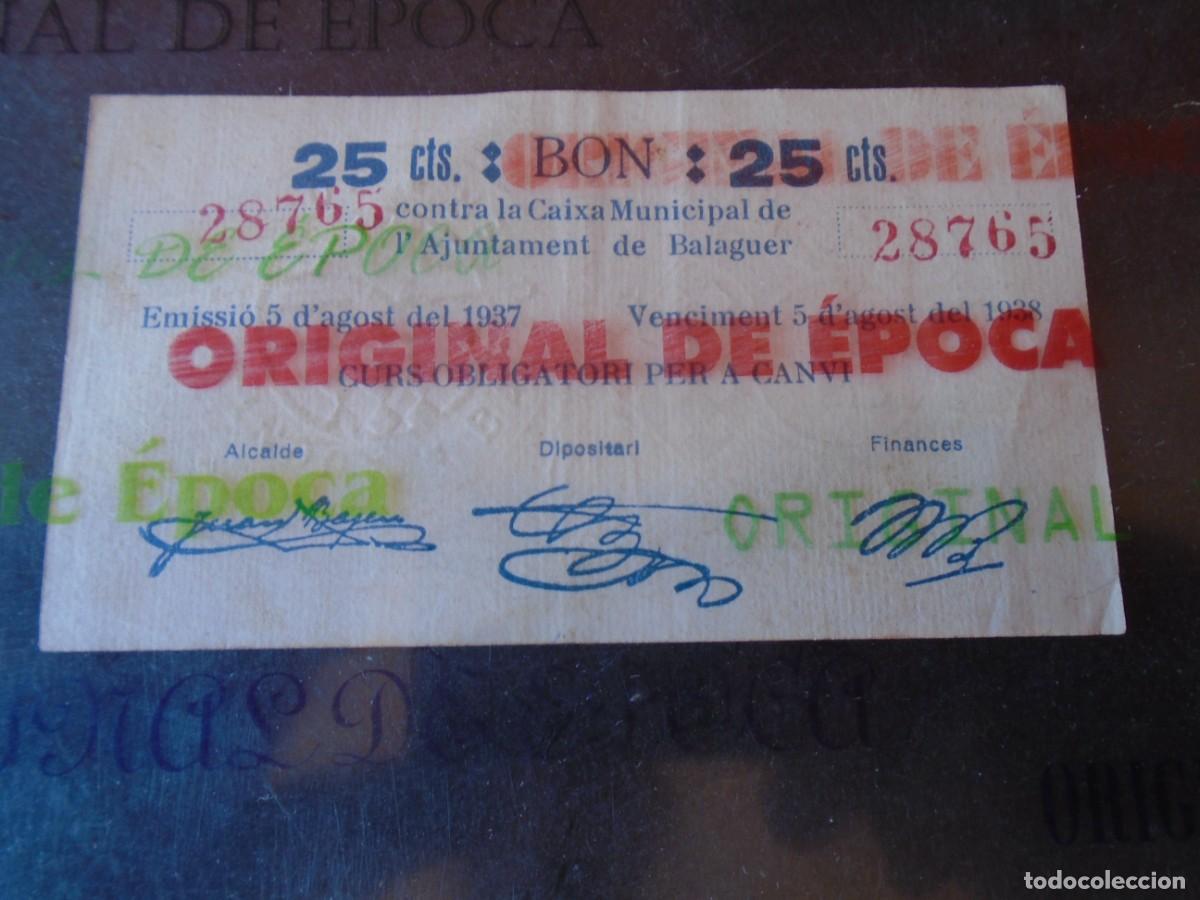 Billetes locales: (BL-185)BILLETE LOCAL - GUERRA CIVIL - 25 CTS.AJUNTAMENT DE BALAGUER