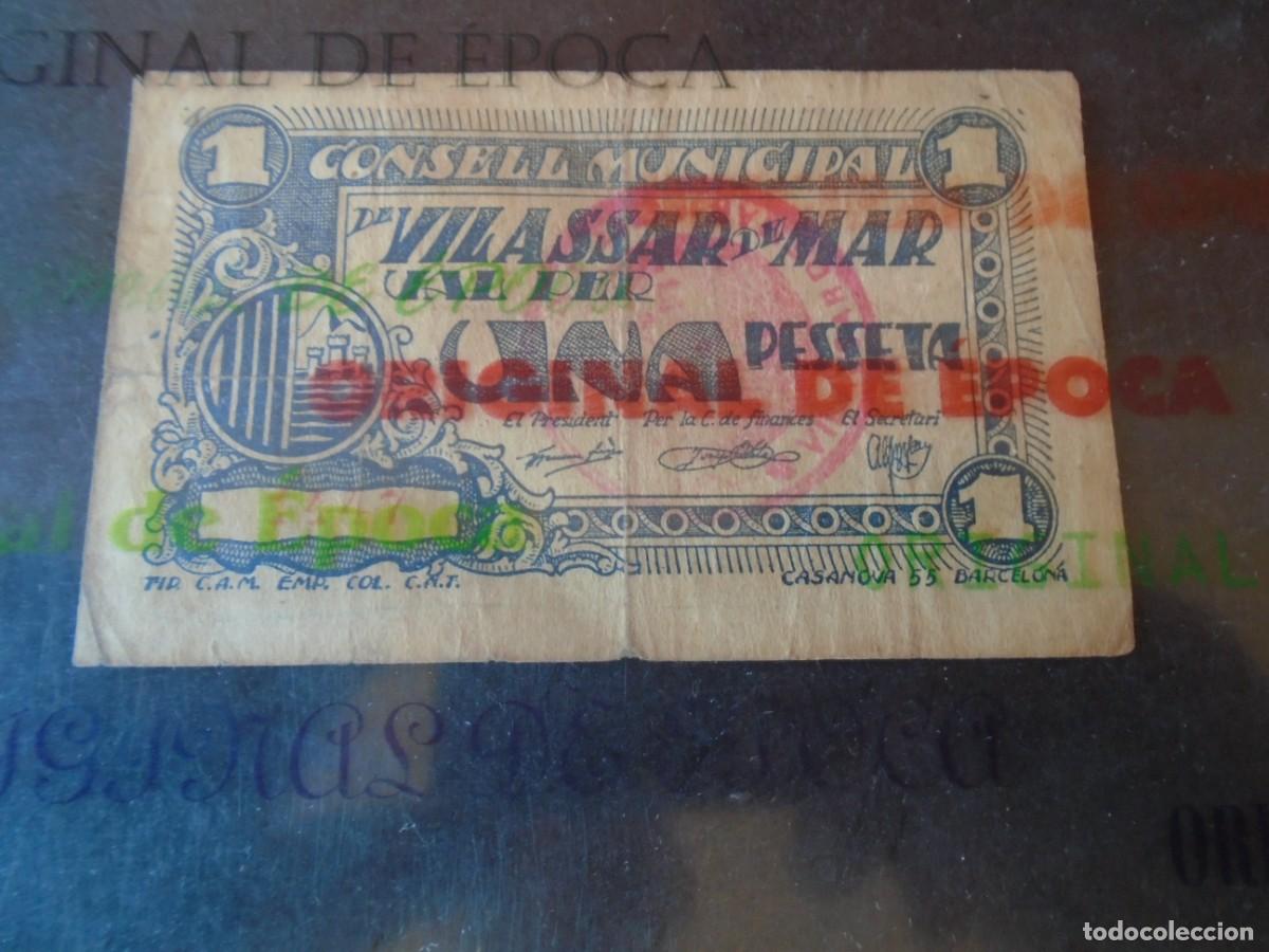 Billetes locales: (BL-186)BILLETE LOCAL - GUERRA CIVIL - UNA PESSETA CONSELL MUNICIPAL DE VILASSAR DE MAR