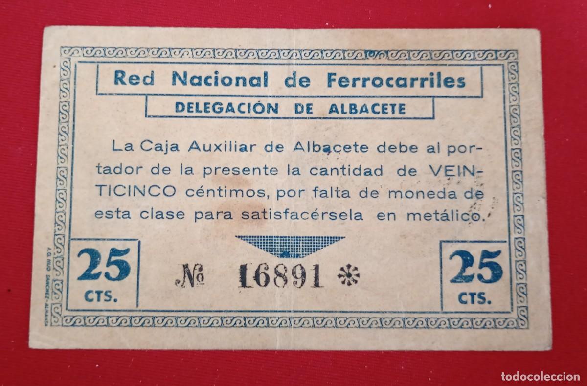 Billetes locales: ALBACETE. RED NACIONAL FERROCARRILES. 25 C&Eacute;NTIMOS