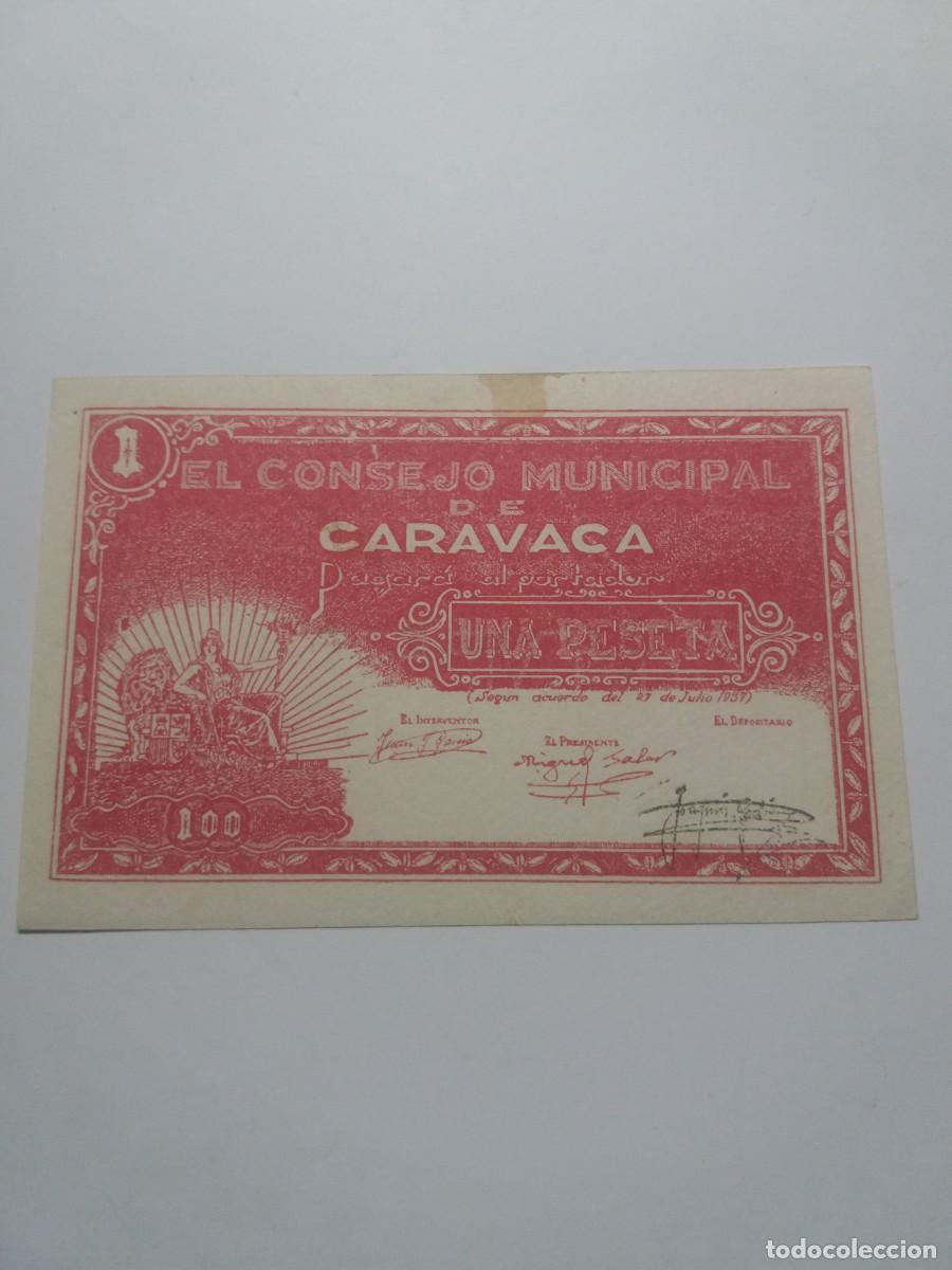 Billetes locales: Billete 1 Peseta Consell Municipal CARAVACA 27 Julio 1937