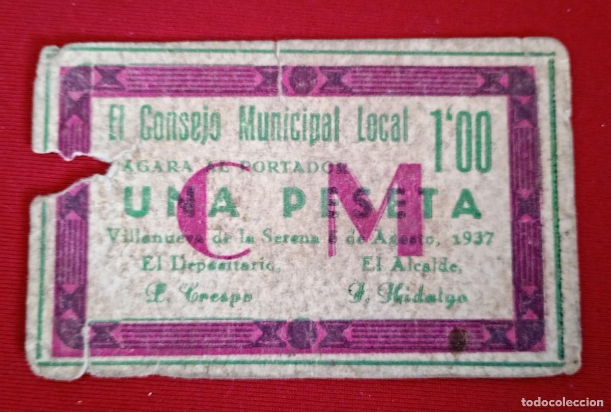 Local Banknotes: VILLANUEVA DE LA SERENA. BADAJOZ. CONSEJO MUNICIPAL. 1 PESETA