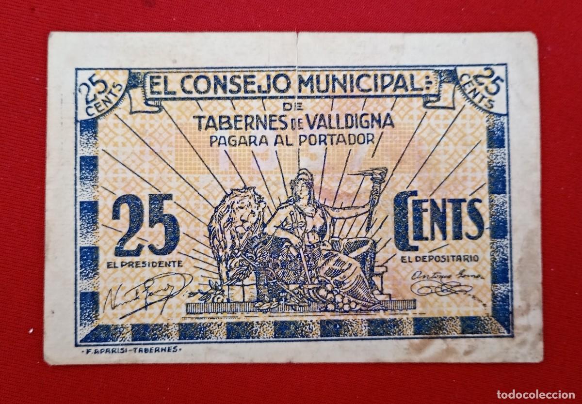 Banconote locali: TABERNES VALLDIGNA. VALENCIA. CONSEJO MUNICIPAL. 25 CENTIMOS