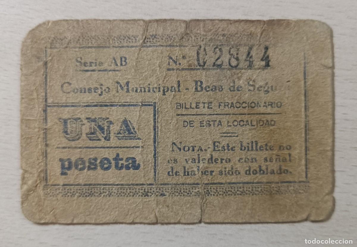 Billetes locales: BEAS DE SEGURA. CONSEJO MUNICIPAL. 1 PESETA