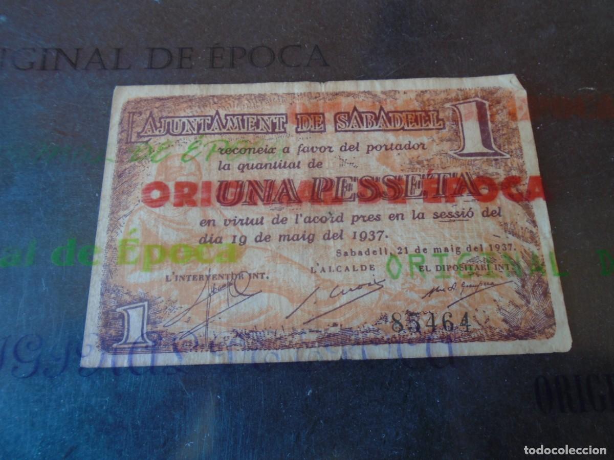 Billetes locales: (BL-199)BILLETE LOCAL - GUERRA CIVIL - UNA PESSETA AJUNTAMENT DE SABADELL