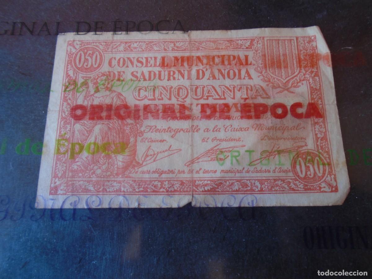 Billetes locales: (BL-200)BILLETE LOCAL - GUERRA CIVIL - 50 CTS.CONSELL MUNICIPAL DE SADURNI D&acute;ANOIA