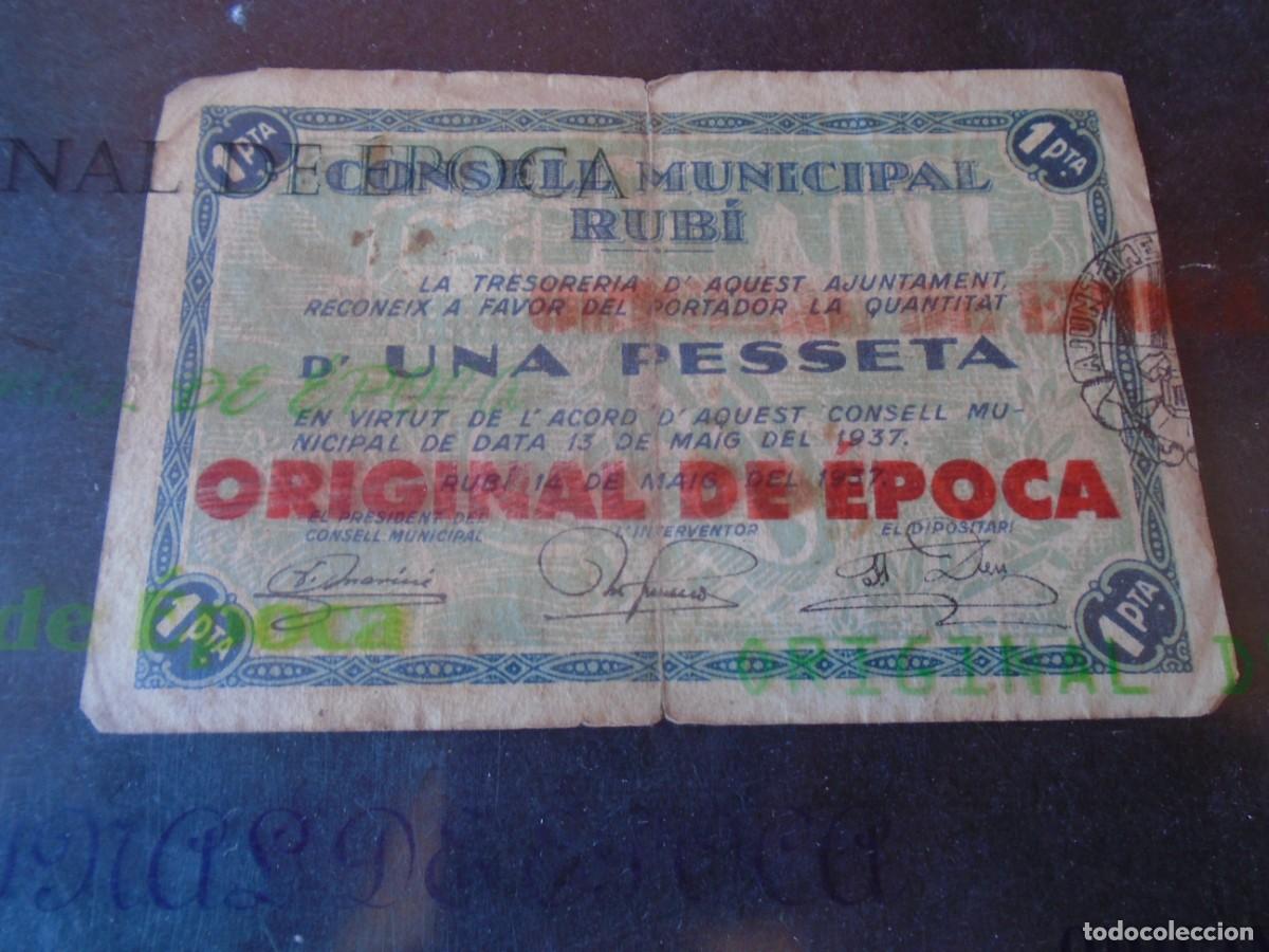 Billetes locales: (BL-201)BILLETE LOCAL - GUERRA CIVIL - UNA PESSETA CONSELL MUNICIPAL RUBI