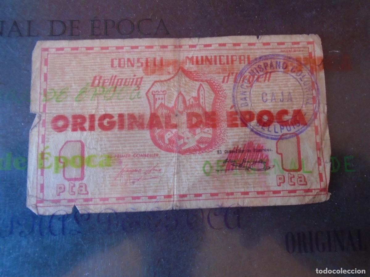 Billetes locales: (BL-209)BILLETE LOCAL - GUERRA CIVIL - UNA PESSETA CONSELL MUNICIPAL DE BELLPUIG D&acute;URGEL