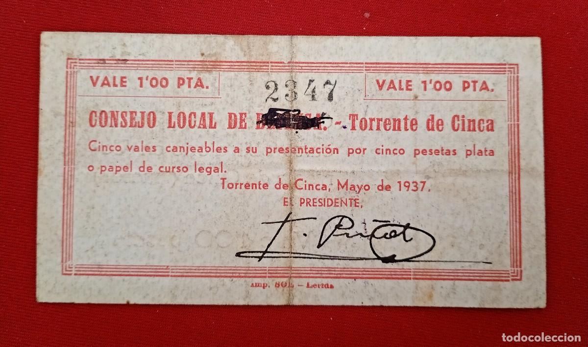 Billetes locales: TORRENTE DE CINCA. HUESCA. CONSEJO LOCAL. 1 PESETA