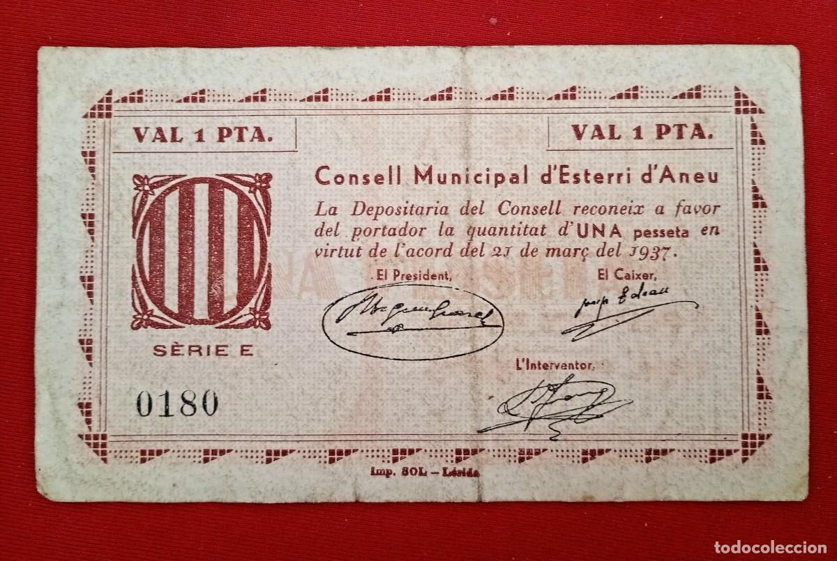 Billetes locales: ESTERR&Iacute; D`ANEU. LLEIDA. CONSELL MUNICIPAL. 1 PESSETA