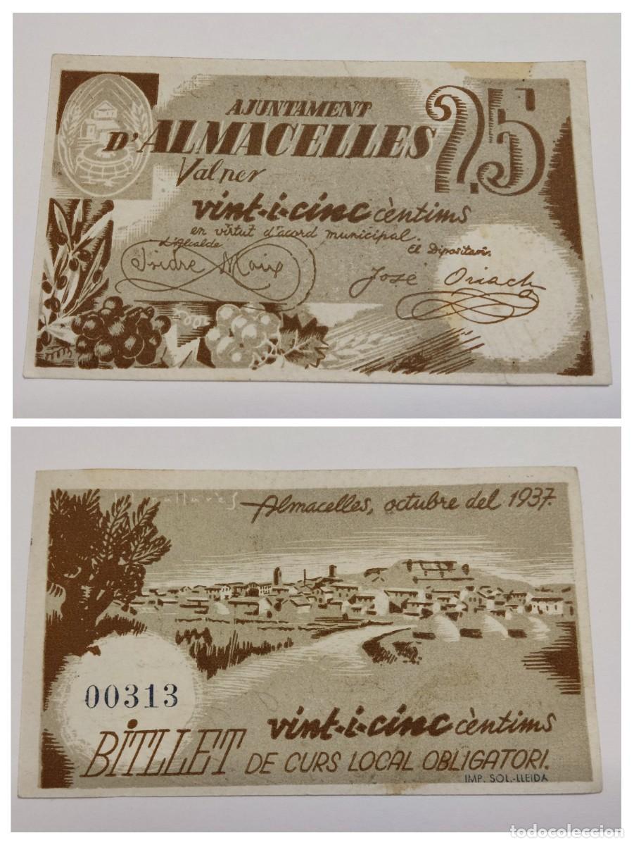 Billetes locales: ALMACELLS - BILLETES LOCALES DE LA GUERRA CIVIL