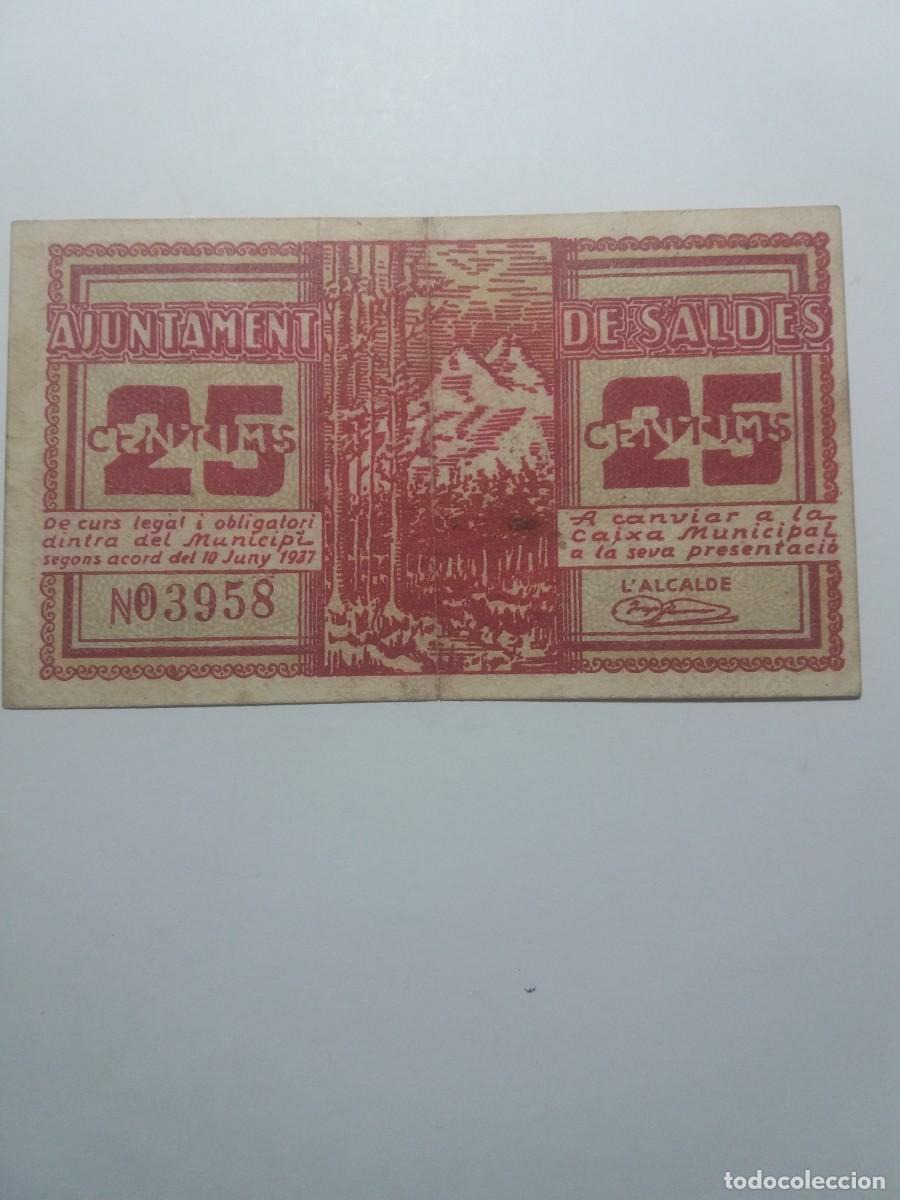 Billetes locales: Billete 25 C&egrave;ntims Ajuntament SALDES 10 Juny 1937