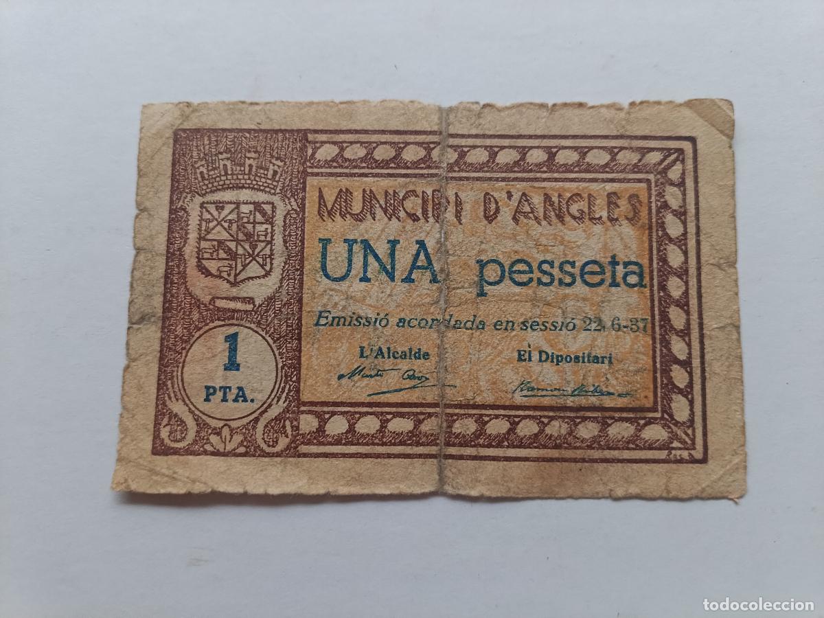 Billetes locales: 1 pesseta 26/6/1937. Municipio de Angl&eacute;s