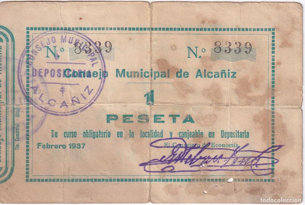 Notas locais: BILLETE DE 1 PESETA DEL CONSEJO MUNICIPAL DE ALCA&Ntilde;IZ DEL A&Ntilde;O 1937 - 1&ordf; EMISION