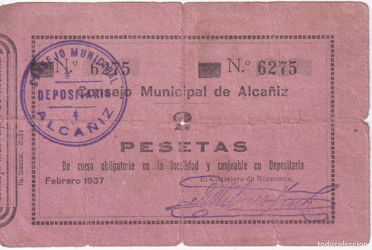 Local Banknotes: BILLETE DE 2 PESETAS DEL CONSEJO MUNICIPAL DE ALCA&Ntilde;IZ DEL A&Ntilde;O 1937 - 1&ordf; EMISION