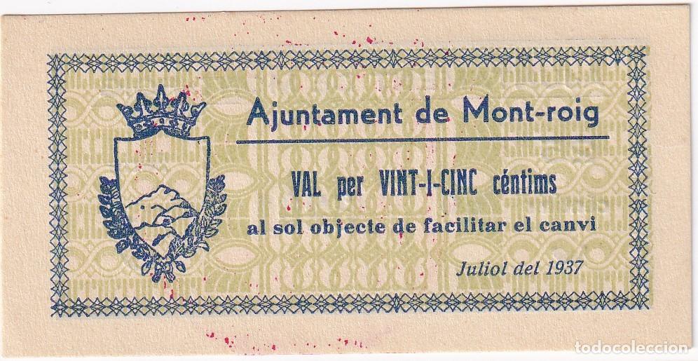 Local Banknotes: BILLETE DE 25 CENTIMOS DEL AJUNTAMENT DE MONT-ROIG DEL A&Ntilde;O 1937 SIN CIRCULAR