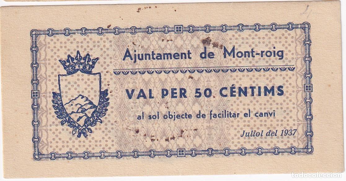 Local Banknotes: BILLETE DE 50 CENTIMOS DEL AJUNTAMENT DE MONT-ROIG DEL A&Ntilde;O 1937 SIN CIRCULAR