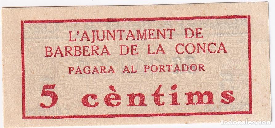 Lokale Banknoten: BILLETE DE 5 CENTIMOS DEL AJUNTAMENT DE BARBERA DE LA CONCA DEL A&Ntilde;O 1937 SIN CIRCULAR