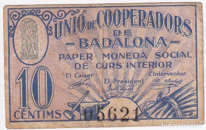 Notas locais: BILLETE DE 10 CENTIMOS DE LA UNIO DE COOPERADORS DE BADALONA