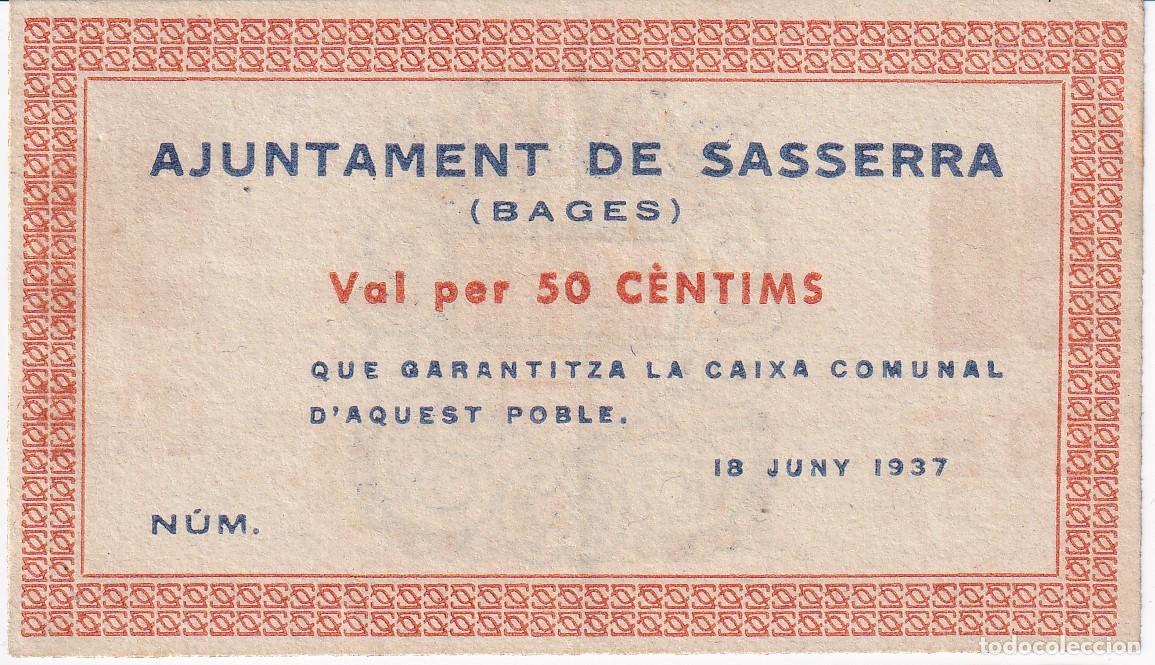 Billetes locales: BILLETE DE 50 CENTIMOS DEL AJUNTAMENT DE SASSERRA DEL A&Ntilde;O 1937