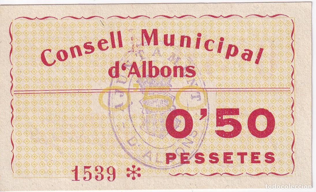 Banconote locali: BILLETE DE 50 CENTIMOS DEL CONSELL MUNICIPAL DE ALBONS DEL A&Ntilde;O 1937 SIN CIRCULAR