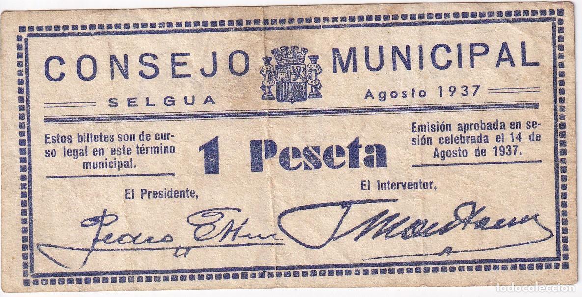 Local Banknotes: BILLETE DE 1 PESETA DEL CONSEJO MUNICIPAL DE SELGUA DEL A&Ntilde;O 1937