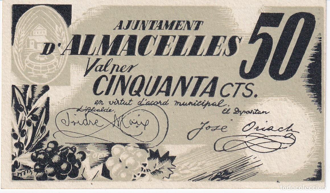 Local Banknotes: BILLETE DE 50 CENTIMOS DEL AJUNTAMENT DE ALMACELLES A&Ntilde;O 1937 SIN CIRCULAR
