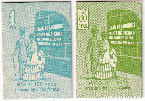 Billetes locales: LOTE DE 2 VALES DE 1 Y 5 PESETAS DE CAJA DE AHORROS MONTE DE PIEDAD - LA CAIXA