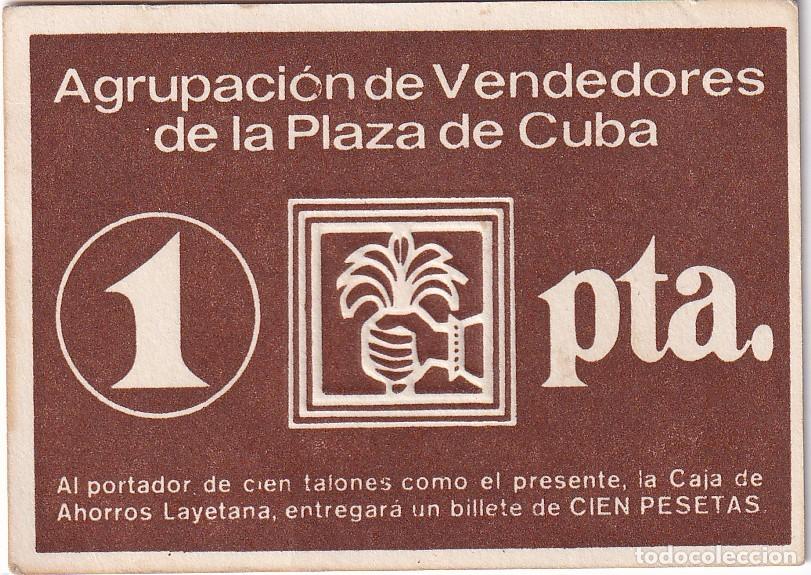 Lokale Banknoten: VALE DE 1 PESETA DE LA AGRUPACION DE VENDEDORES DE LA PLAZA DE CUBA DEL A&Ntilde;O 1979