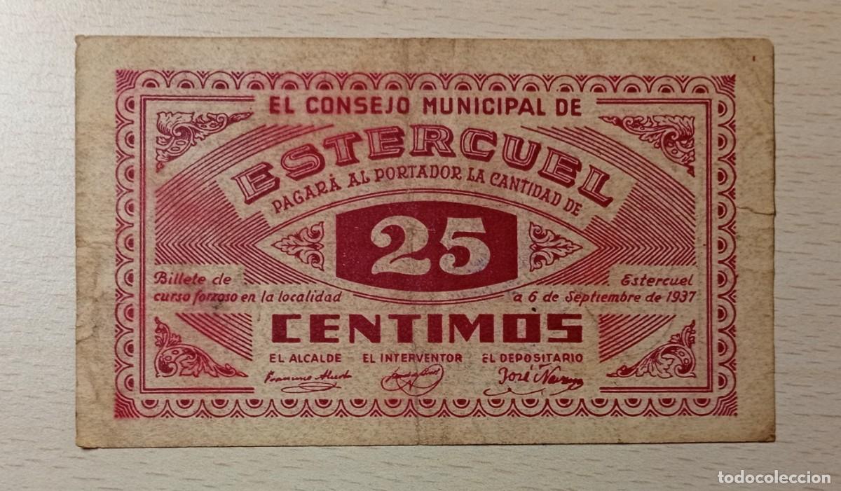 Banconote locali: ESTERCUEL, TERUEL. CONSEJO MUNICIPAL. 25 CENTIMOS