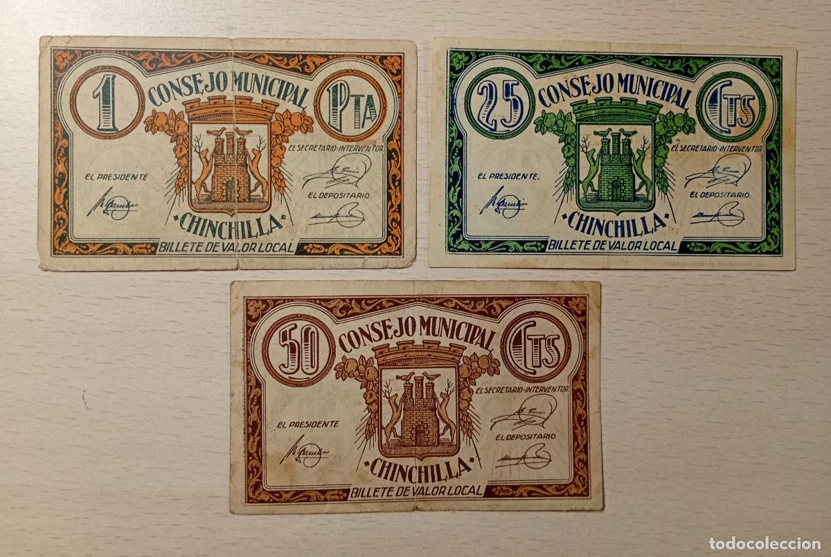 Billetes locales: CHINCHILLA, LOTE 3 VALORES. 25, 50 CENTIMOS Y 1 PESETA