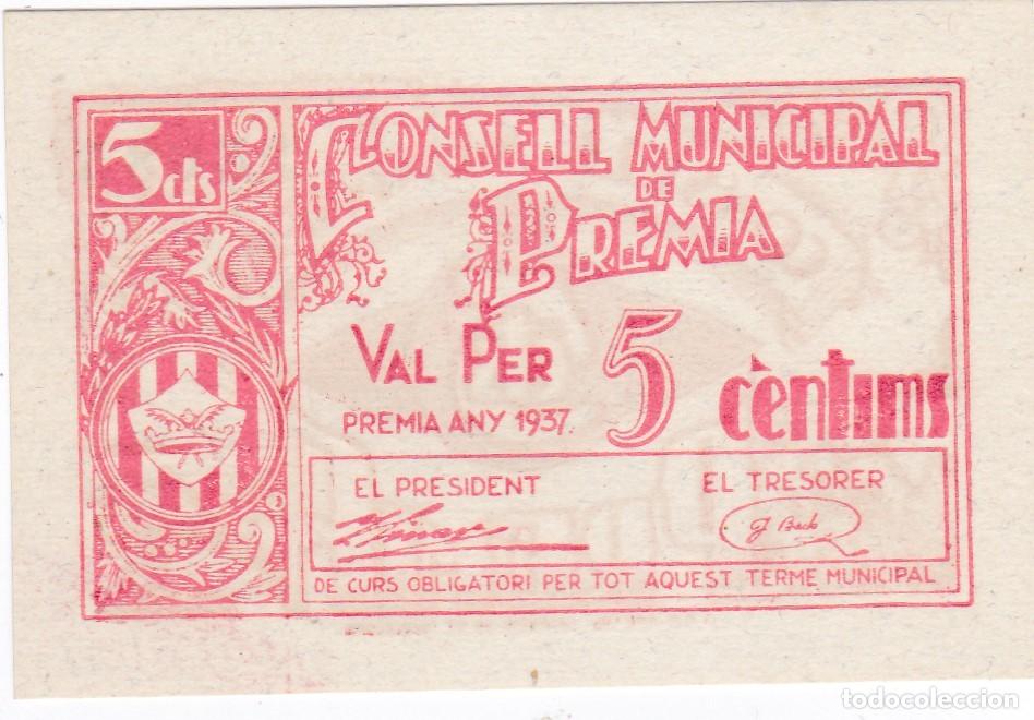 Billetes locales: PREMIA - 5 CENTIMOS DE 1937 - SIN CIRCULAR