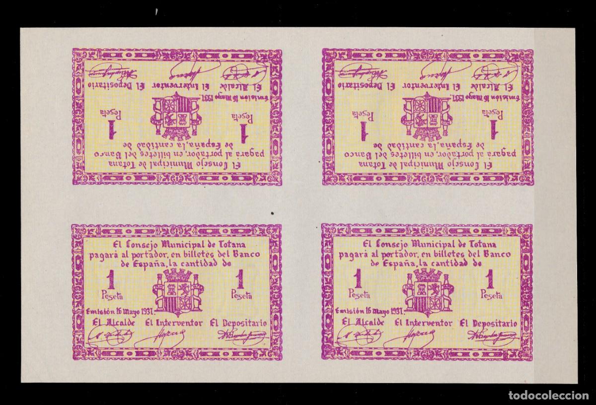 Billetes locales: TOTANA- 1 PESETA DE 1937, BLOQUE DE 4 SIN CORTAR - SIN CIRCULAR