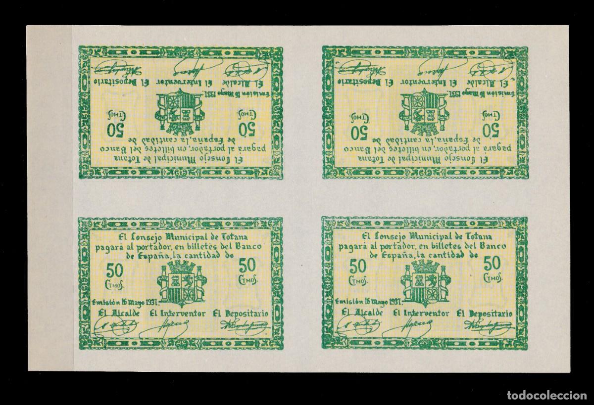 Billetes locales: TOTANA- 25 CENTIMOS DE 1937, BLOQUE DE 4 SIN CORTAR - SIN CIRCULAR