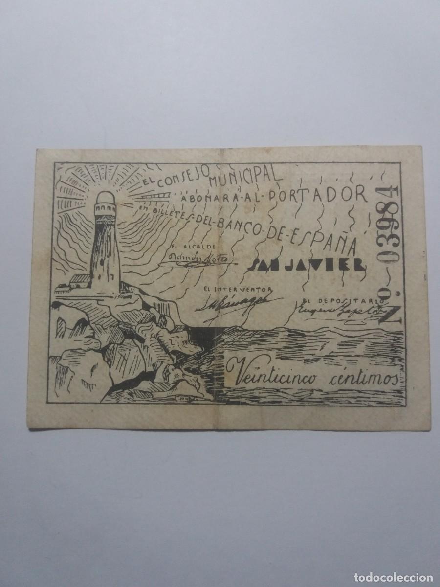 Billetes locales: Billete 25 C&eacute;ntimos Consejo Municipal SAN JAVIER 1 Octubre 1937
