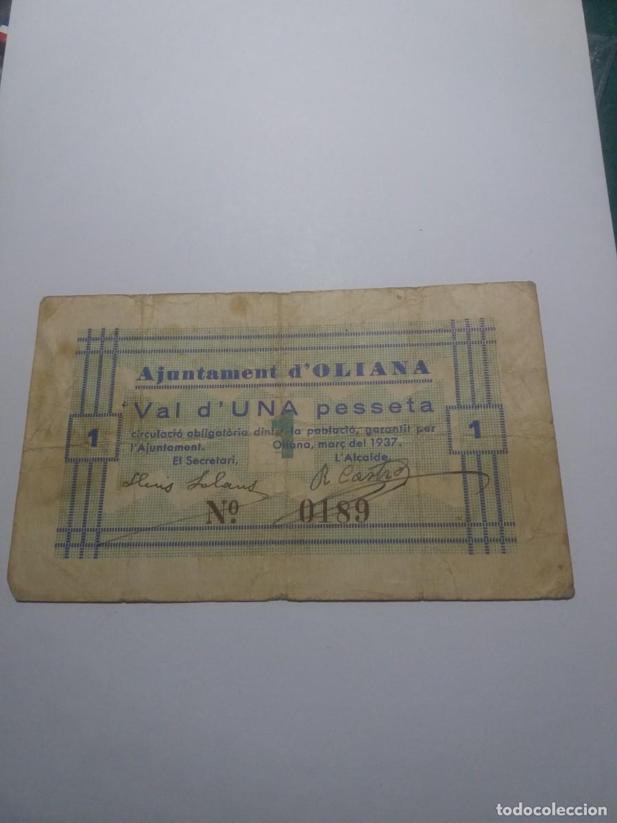 Billetes locales: Billete 1 Peseta Ajuntament OLIANA Mar&ccedil; 1937