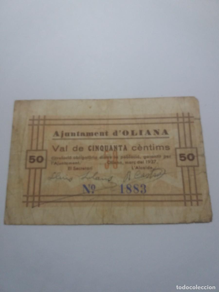 Billetes locales: Billete 50 C&egrave;ntims Ajuntament OLIANA Mar&ccedil; 1937