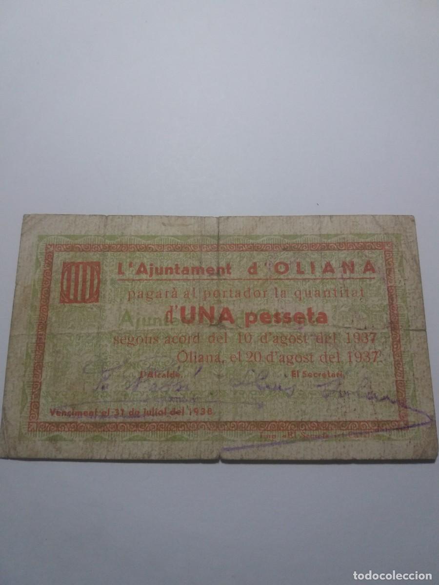 Billetes locales: Billete 1 Pesseta Ajuntament OLIANA 10 Agost 1937