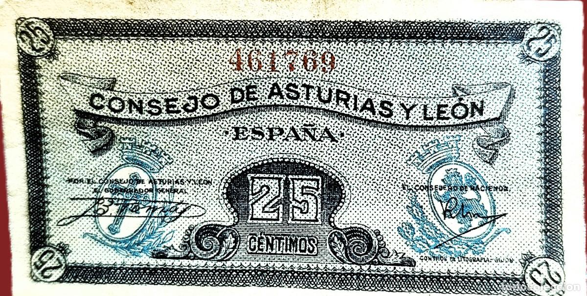 Billetes locales: Consejo Asturias y Leon. 25 c&eacute;ntimos