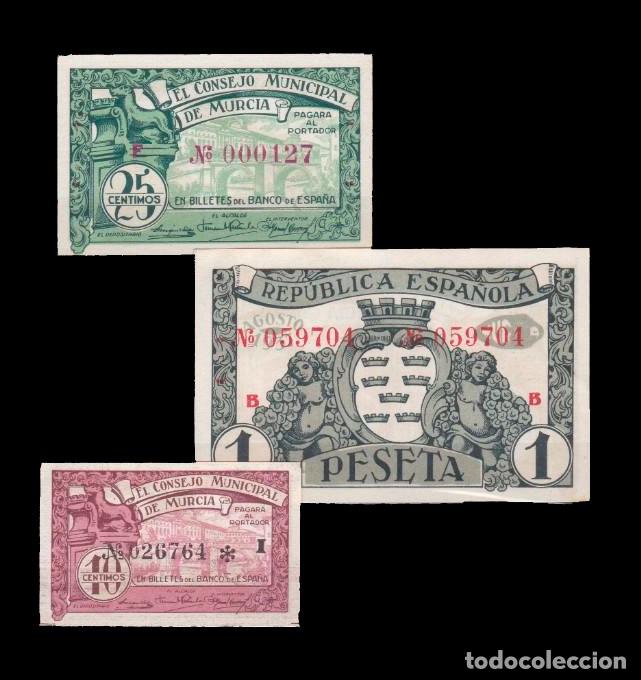 Billetes locales: MURCIA - 3 BILLETES , 1937 - SIN CIRCULAR
