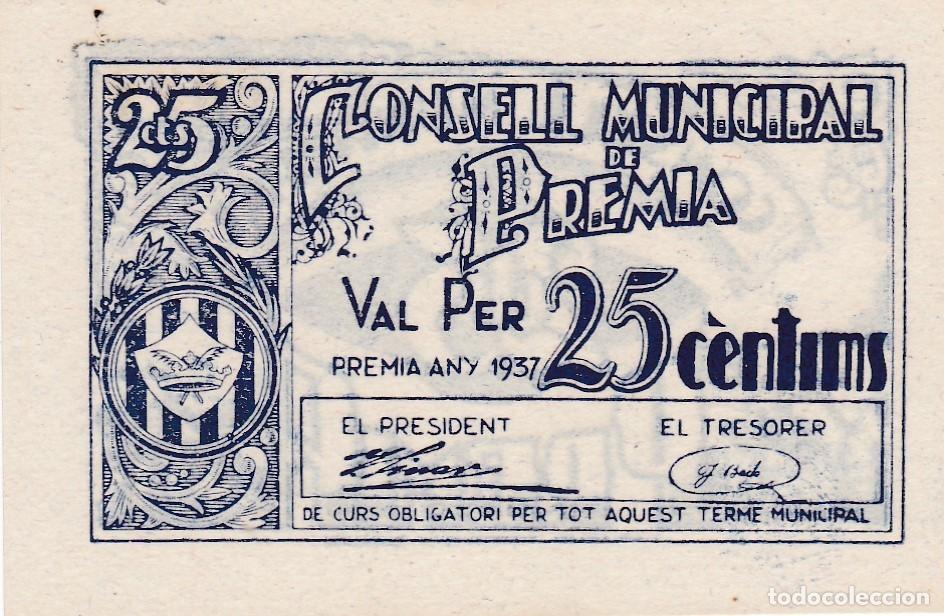 Billetes locales: PREMIA - 25 CENTIMOS DE 1937 - SIN CIRCULAR