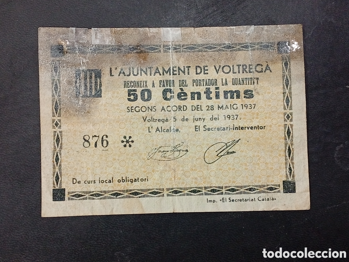 Lokale Banknoten: Billete de 50 c&egrave;ntims 1937 Voltreg&agrave; Barcelona guerra civil