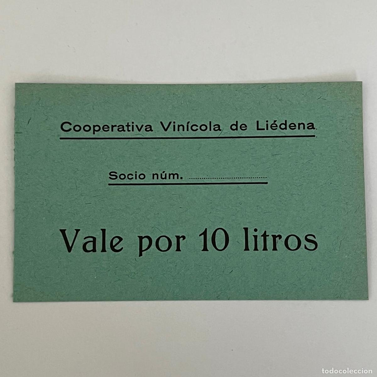 Billetes locales: VALE POR 10 LITROS. COOPERATIVA VINICOLA DE LIEDENA (NAVARRA). CARTULINA.