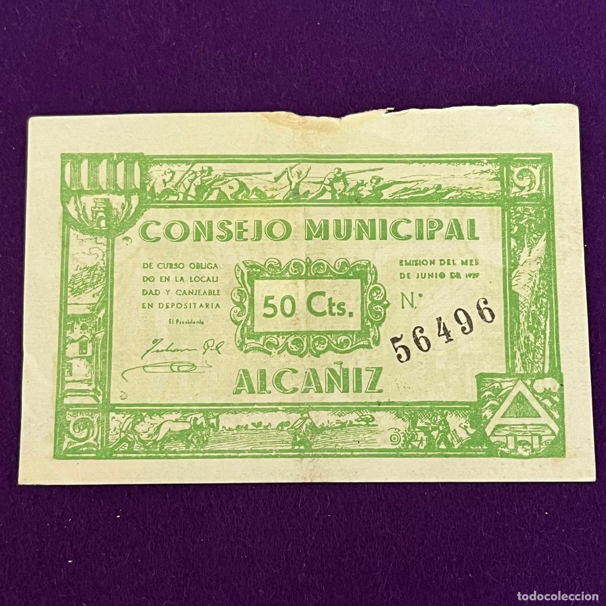 Billetes locales: BILLETE CONSEJO MUNICIPAL DE ALCA&Ntilde;IZ (TERUEL). 50 CTS.