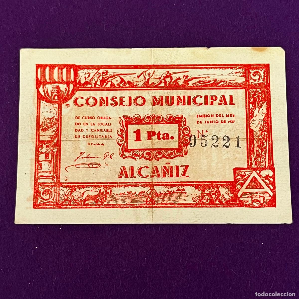 Billetes locales: BILLETE CONSEJO MUNICIPAL DE ALCA&Ntilde;IZ (TERUEL). 1 PTA.